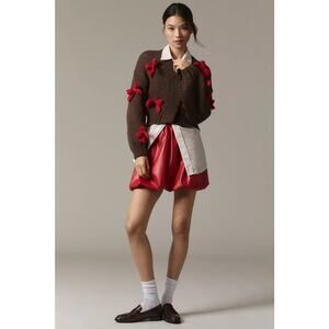 Anthropologie Brown Cardigan with Red Accents